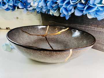 Kintsugi Bowl, Earth Stoneware Bowl, Minimalist, Handmade Home Decor, Kintsugi Gold Repair Art, Personalized Gifts, Mid Century Modern